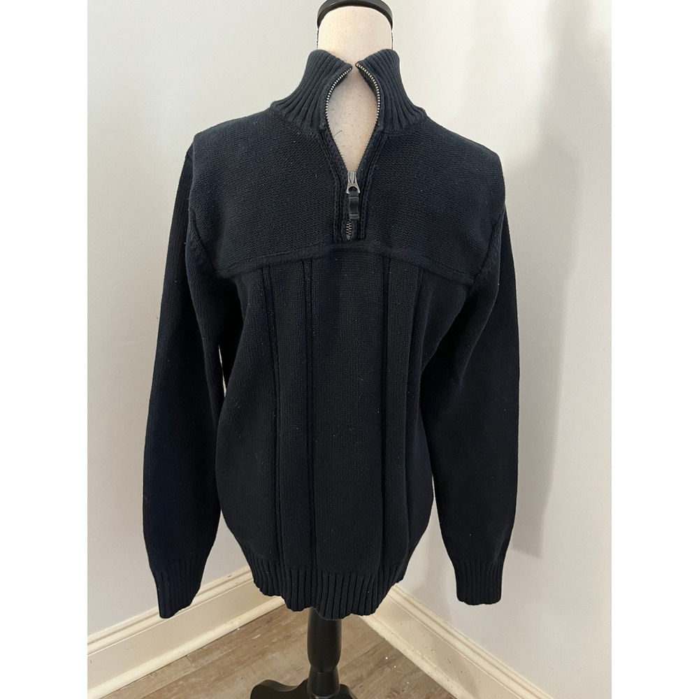 Quarter Zip Knit Sweater Men's Medium Black Cotton Gorpcore Minimalist Preppy